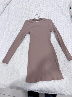 PINK Victoria's Secret Mauve Ribbed Long Sleeve Dress